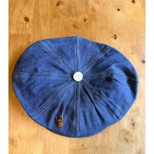 Vintage Suzuki Denim‎ Newsboy Cap Blue Cotton 8 Panel Hat Eagle Pin Hong Kong